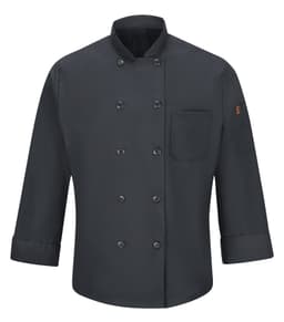 RED KAP&reg; CHEF DESIGNS&reg; CHEF COAT WITH OILBLOK + MIMIX™. 042X - Special Order - XPRESS Feature Item in Charcoal