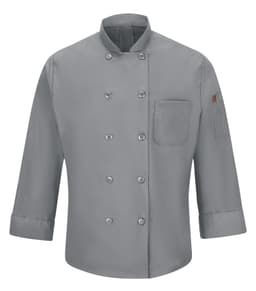 RED KAP&reg; CHEF DESIGNS&reg; CHEF COAT WITH OILBLOK + MIMIX™. 042X - Special Order - XPRESS Feature Item in Grey