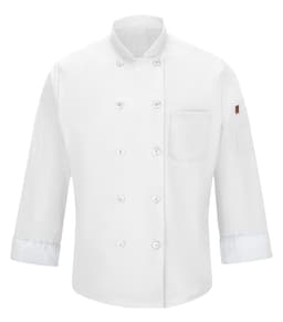 RED KAP&reg; CHEF DESIGNS&reg; CHEF COAT WITH OILBLOK + MIMIX™. 042X - Special Order - XPRESS Feature Item in White
