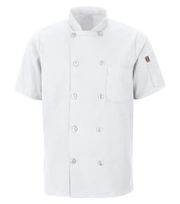 RED KAP&reg; CHEF DESIGNS&reg; SHORT SLEEVE CHEF COAT WITH OILBLOK + MIMIX™ in White