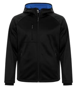 DISCONTINUED DRYFRAME® BONDED TECH FLEECE WATER RESISTANT FULL ZIP HOODED JACKET in Black/Regatta Blue