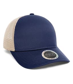 INIVI TENFOUR 2 PANEL TRUCKER CAP in Navy/Dark Sand