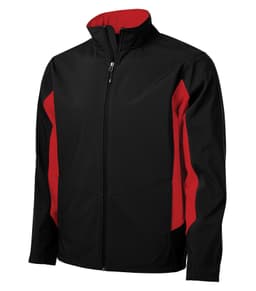 DISCONTINUED COAL HARBOUR® EVERYDAY COLOUR BLOCK WATER REPELLENT SOFT SHELL JACKET in Black/True Red