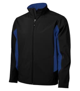 DISCONTINUED COAL HARBOUR® EVERYDAY COLOUR BLOCK WATER REPELLENT SOFT SHELL JACKET in Black/True Royal