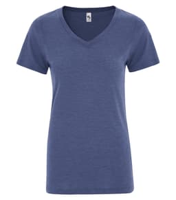DISCONTINUED KOI® TRIBLEND V-NECK LADIES' TEE in Navy Triblend