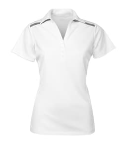 DISCONTINUED COAL HARBOUR® EVERYDAY COLOUR BLOCK LADIES' POLO in White/Steel Grey