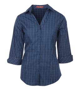 COAL HARBOUR® TATTERSALL CHECK WOVEN LADIES' SHIRT in Navy/White