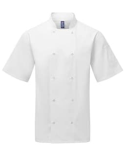 Unisex Ten Studded Front Short Sleeve Chef Coat in White