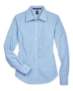Women's Crown Collection® Gingham Check Woven Dress Shirt in French Blue
