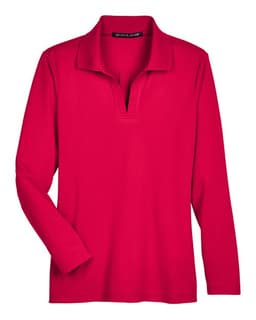 Women's CrownLux Performance® Plaited Long Sleeve Polo in Red