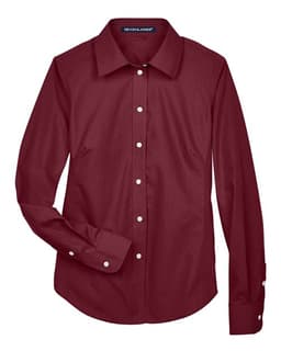 Women's Crown Collection® Broadcloth Woven Dress Shirt in Burgundy