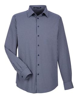 Men's CrownLux Performance® Tonal Mini Check Woven Dress Shirt in Navy