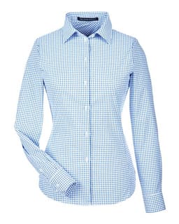 Women's CrownLux Performance® Micro Windowpane Woven Dress Shirt in French Blue/ White
