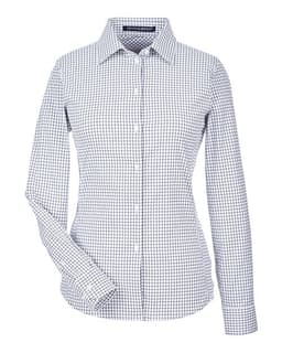 Women's CrownLux Performance® Micro Windowpane Woven Dress Shirt in Navy/ White
