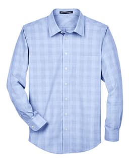 Men's Crown Collection® Glen Plaid Woven Dress Shirt in White/ Light French Blue