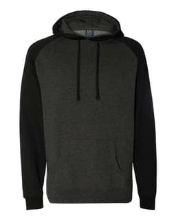 Unisex Raglan Hooded Sweatshirt in Charcoal Heather/ Black