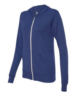 Unisex Triblend Lightweight Full-Zip Hooded Long Sleeve Tee view 3