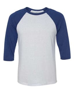 Unisex Three-Quarter Sleeve Baseball Tee in White Fleck/ Navy Triblend