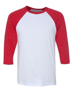 Unisex Three-Quarter Sleeve Baseball Tee in White/ Red