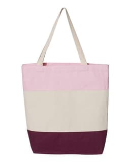 11L Tri-Color Tote in Maroon/ Natural/ Light Pink
