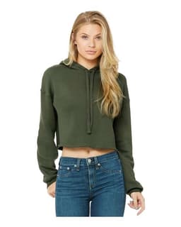 Women's Crop Fleece Hoodie Sweatshirt in Military Green