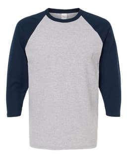 Raglan Three-Quarter Sleeve Baseball T-Shirt in Sport Grey/ Navy