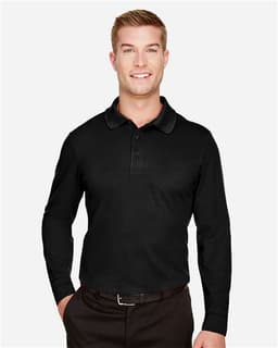 Men's CrownLux Performance® Plaited Long Sleeve Polo view 3