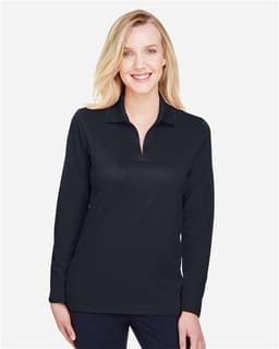 Women's CrownLux Performance® Plaited Long Sleeve Polo view 3