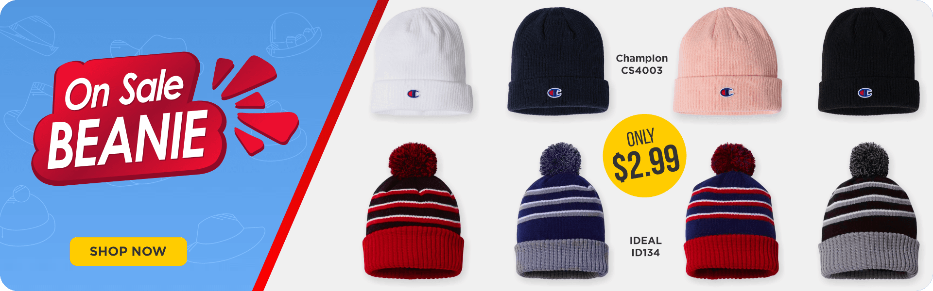 On Sale Beanies — Champion CS4003 and Ideal ID134 from $2.99