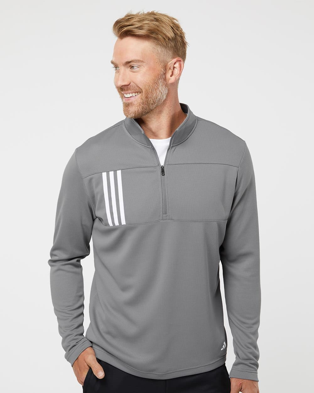 Men's 3-Stripes Double-Knit Quarter-Zip Pullover